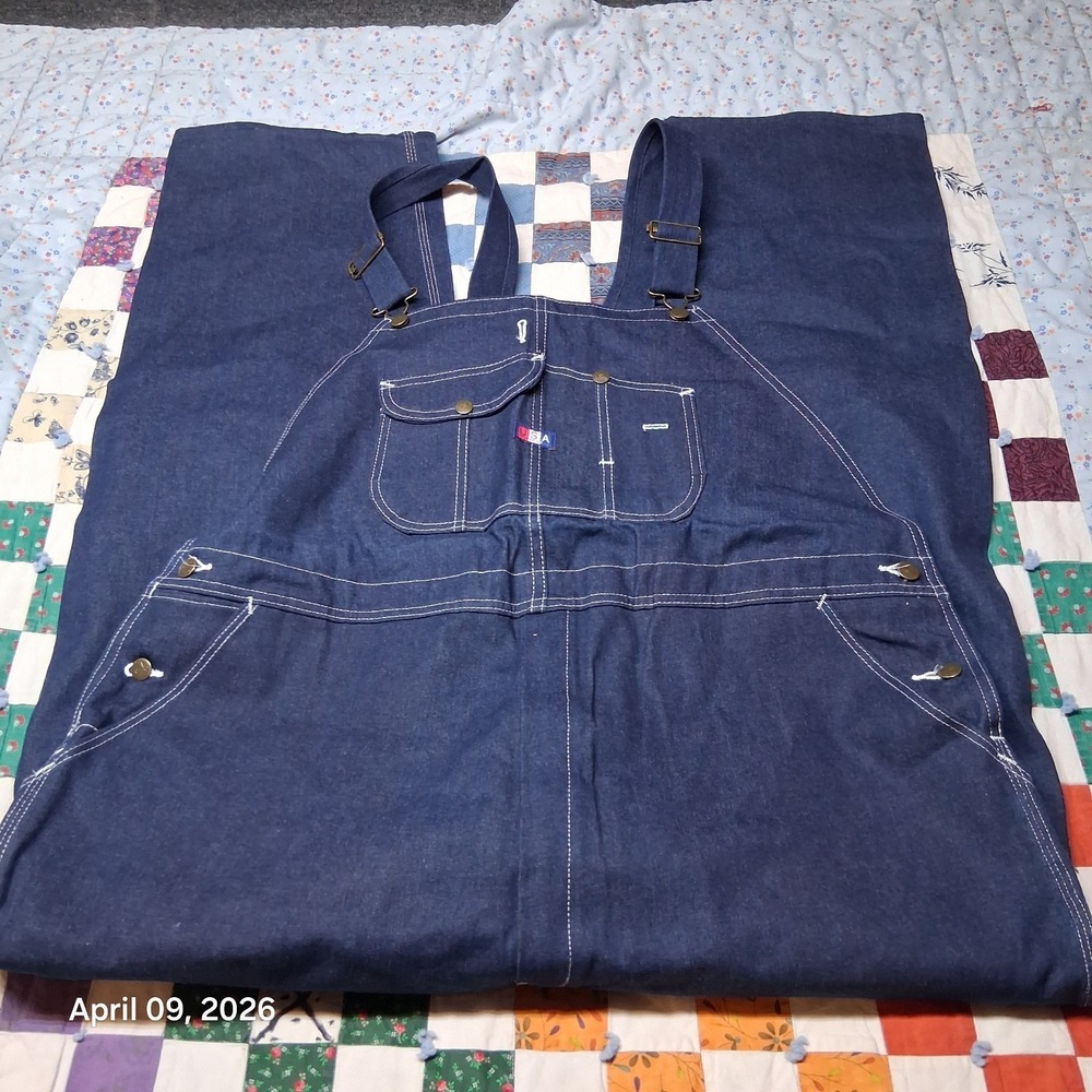 NWOT USA Works Denim Overalls Bibs‎ Mens Size 46x32 Made in the USA